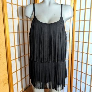 Vocal Black Fringe Tank Top